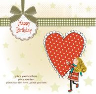 Funny girl with hearts Doodle cartoon character N7