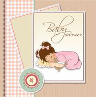 baby shower card with little girl N4