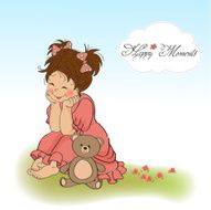 little baby girl play with her teddy bear toy N3