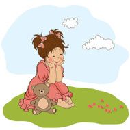 little baby girl play with her teddy bear toy N6