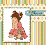 little baby girl play with her teddy bear toy N10