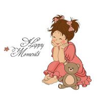 little baby girl play with her teddy bear toy N18