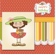 cute birthday greeting card with girl and her teddy bear