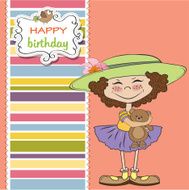 cute birthday greeting card with girl and her teddy bear N3