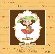 cute birthday greeting card with girl and her teddy bear N5