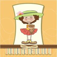 cute birthday greeting card with girl and her teddy bear N6