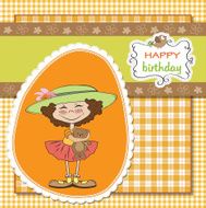 cute birthday greeting card with girl and her teddy bear N7