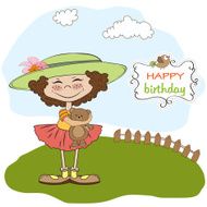cute birthday greeting card with girl and her teddy bear N8