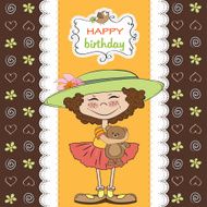 cute birthday greeting card with girl and her teddy bear N9