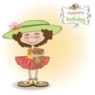 cute birthday greeting card with girl and her teddy bear N10