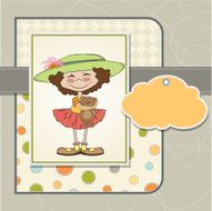 cute birthday greeting card with girl and her teddy bear N12