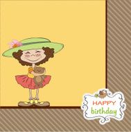 cute birthday greeting card with girl and her teddy bear N13