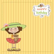 cute birthday greeting card with girl and her teddy bear N14