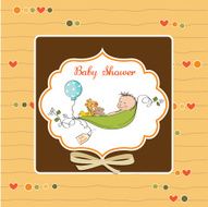 little boy sleeping in a pea been baby announcement card N11