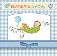little boy sleeping in a pea been baby announcement card N12