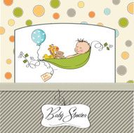 little boy sleeping in a pea been baby announcement card N13