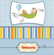 little boy sleeping in a pea been baby announcement card N15