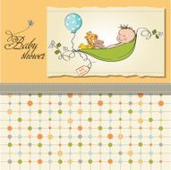little boy sleeping in a pea been baby announcement card N16