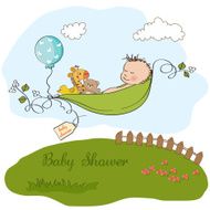 little boy sleeping in a pea been baby announcement card N17