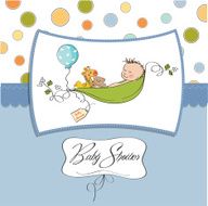 little boy sleeping in a pea been baby announcement card N18
