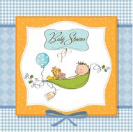 little boy sleeping in a pea been baby announcement card N19