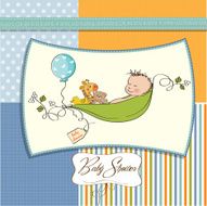 little boy sleeping in a pea been baby announcement card N21