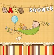 little boy sleeping in a pea been baby announcement card N22