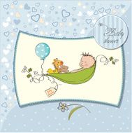 little boy sleeping in a pea been baby announcement card N23