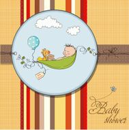 little boy sleeping in a pea been baby announcement card N24