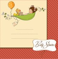 little girl siting in a pea been baby announcement card N2