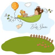 little girl siting in a pea been baby announcement card N3