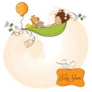 little girl siting in a pea been baby announcement card N4