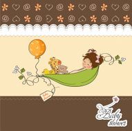 little girl siting in a pea been baby announcement card N5