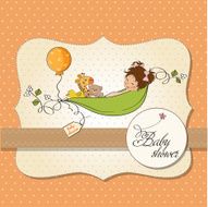 little girl siting in a pea been baby announcement card N7