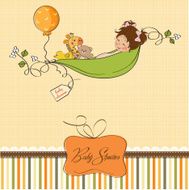 little girl siting in a pea been baby announcement card N8