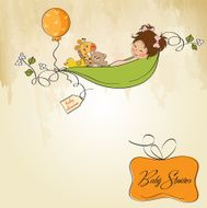 little girl siting in a pea been baby announcement card N9