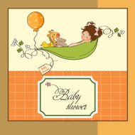 little girl siting in a pea been baby announcement card N10
