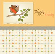 birthday greeting card with funny little bird