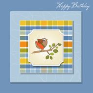 birthday greeting card with funny little bird N2