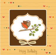 birthday greeting card with funny little bird N3