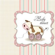 Baby shower card with cute cow toy N7