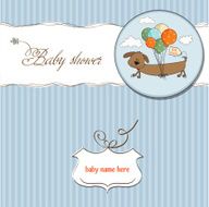 baby shower card with long dog and balloons