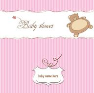 romantic baby girl announcement card with teddy bear N3