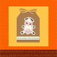 new baby girl announcement card with cow N2