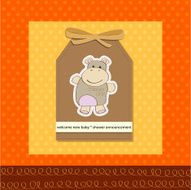 childish baby girl announcement card with hippo toy N2