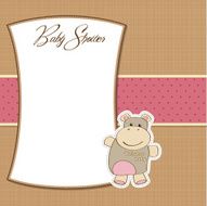 childish baby girl announcement card with hippo toy N3