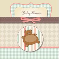 romantic baby girl announcement card with teddy bear N4