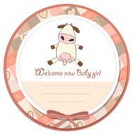 new baby girl announcement card with cow N4
