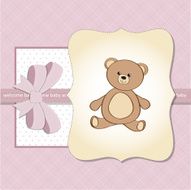 romantic baby girl announcement card with teddy bear N5