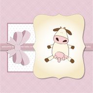 new baby girl announcement card with cow N5